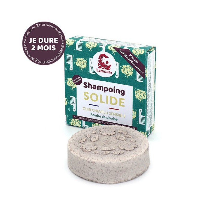 Shampoing solide pour cuir chevelu sensible aux huiles essentielles - Pivoine - 70g - Lamazuna