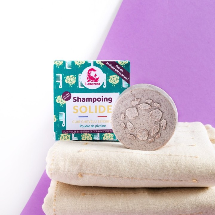 Shampoo solido per cuoio capelluto sensibile con oli essenziali - Peonia - 70g - Lamazuna