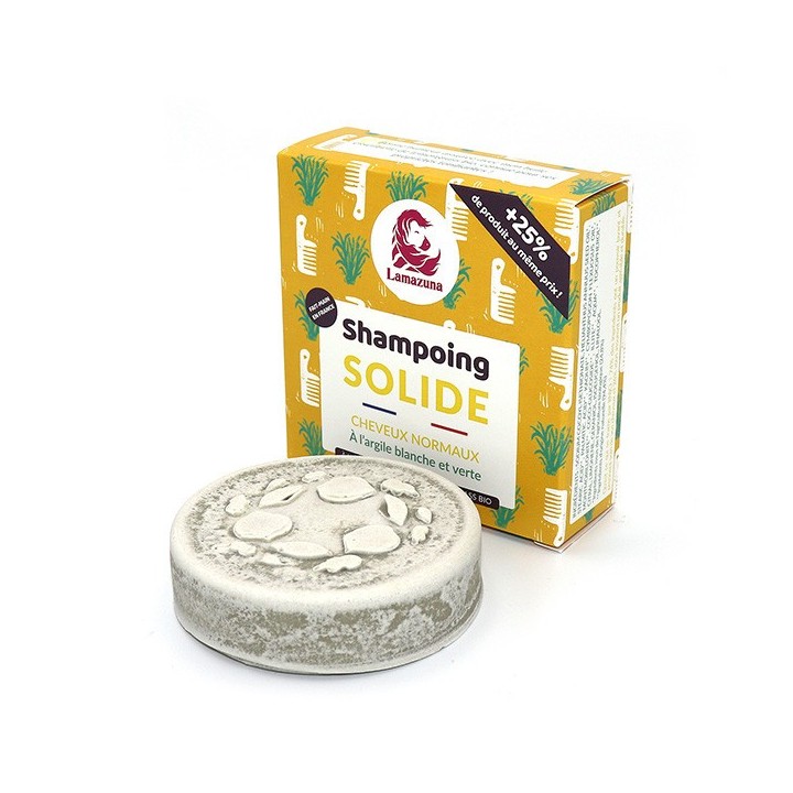 Shampoing solide pour cheveux normaux aux huiles essentielles - Argile blanche et verte - 70g - Lamazuna