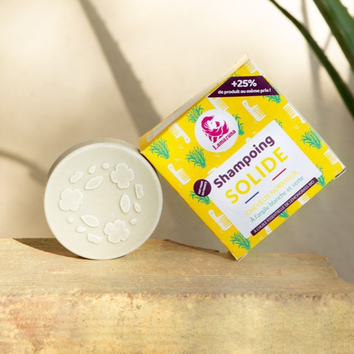 Shampoing solide pour cheveux normaux aux huiles essentielles - Argile blanche et verte - 70g - Lamazuna