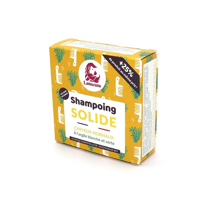 Shampoing solide pour cheveux normaux aux huiles essentielles - Argile blanche et verte - 70g - Lamazuna