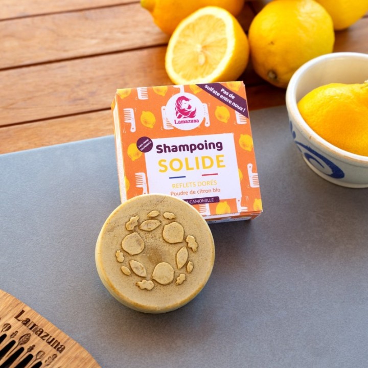 Shampoing solide pour cheveux blonds et châtains (sans huiles essentielles) - Citron - 70g - Lamazuna