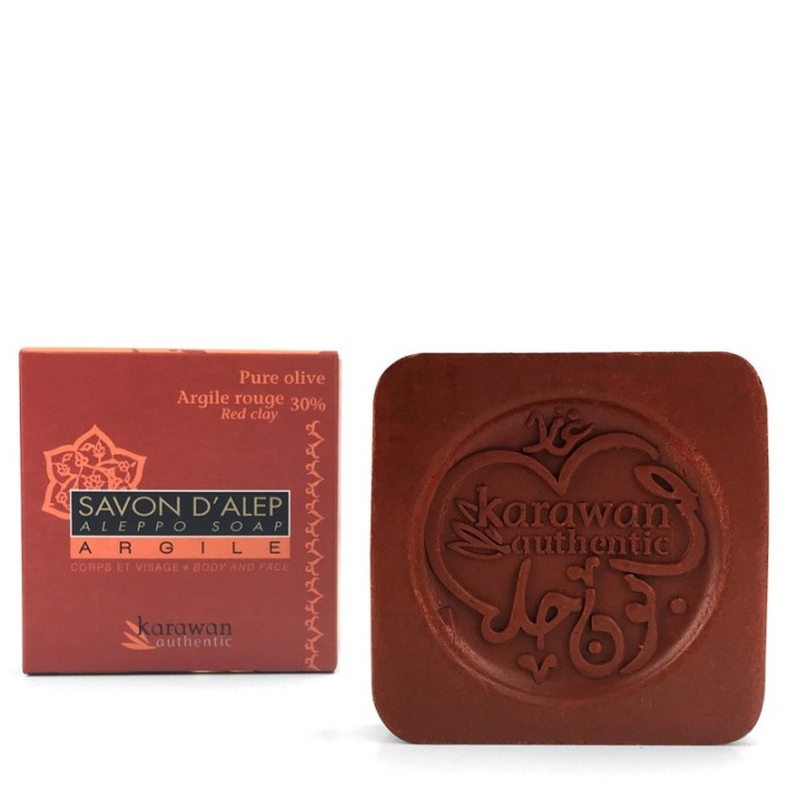 Savon d'Alep "Argile Rouge" (30% argile / 70% olive)  - Boite en carton de 100g - Karawan
