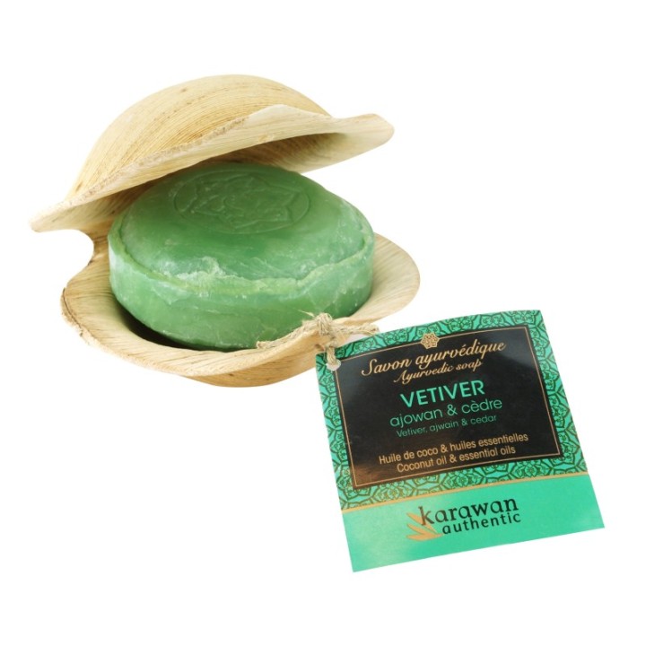 Sapone ayurvedico tonificante al Vetiver in foglia di palma - 100g - Karawan