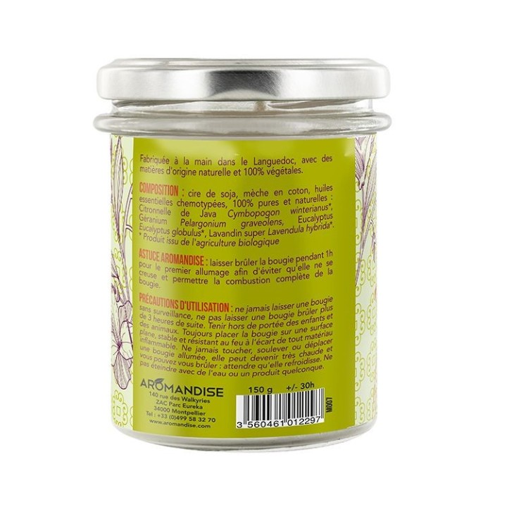 Bougie d'été 100% naturelle à la cire de soja, 30h - 150g - Aromandise