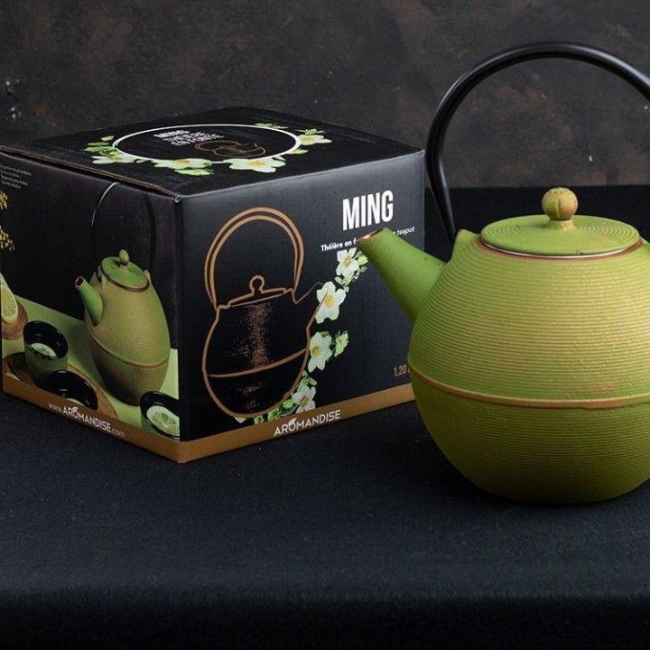 Théière en fonte, MING Vert doré, avec filtre inox - 1,2 litre - Aromandise
