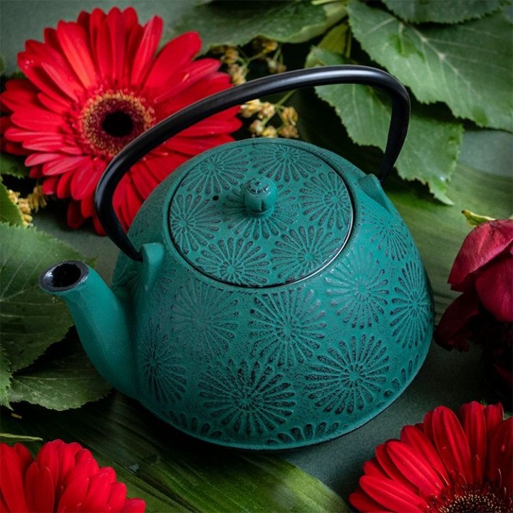 Théière en fonte, HANAMI émeraude, avec filtre inox - 1,2 litre - Aromandise