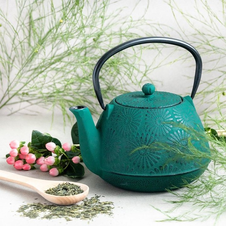 Teiera in ghisa, HANAMI smeraldo, con filtro in acciaio inossidabile - 1,2 litri - Aromandise