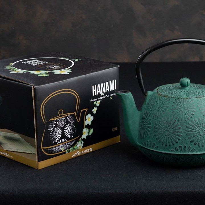 Théière en fonte, HANAMI émeraude, avec filtre inox - 1,2 litre - Aromandise