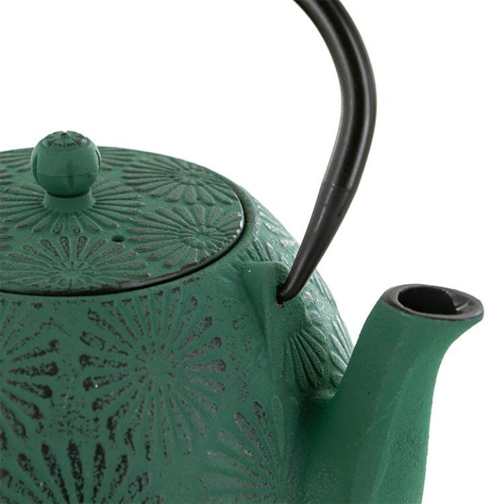 Teekanne aus Gusseisen, HANAMI smaragdgrün, mit Edelstahlfilter - 1,2 Liter - Aromandise