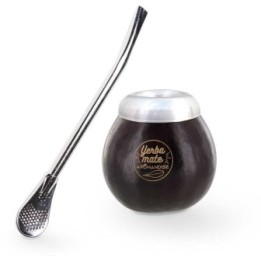 Calebasse en courge d'argentine et paille pour maté en inox - Aromandise