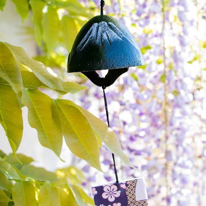 Jouet du vent japonais en fonte, Mont Fuji - Vert foncé, décoré - 1 pce - Aromandise