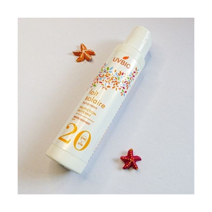 Latte solare biologico, impermeabile, medio alto - Indice 20, 100ml - UVBIO