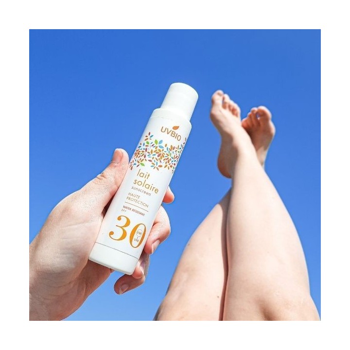 Latte solare biologico, impermeabile, alta protezione - Indice 30, 100ml - UVBIO