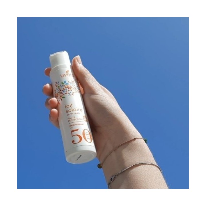 Latte solare biologico, impermeabile, alta protezione - Indice 50, 100ml - UVBIO