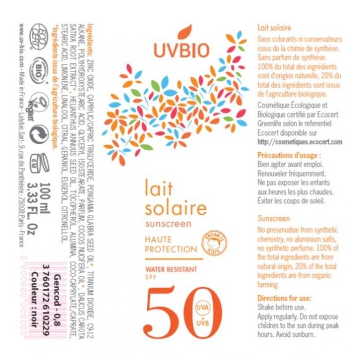 BIO Sonnenmilch, wasserfest, Hoher Schutz - Lichtschutzfaktor 50, 100ml - UVBIO
