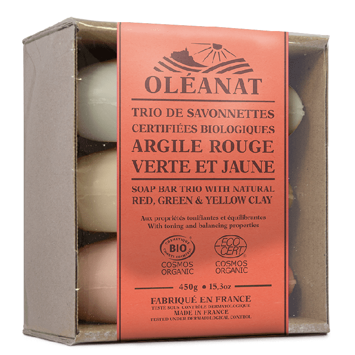 Trio de savonnette BIO - Aux 3 argiles  - 3x 150g - Oléanat