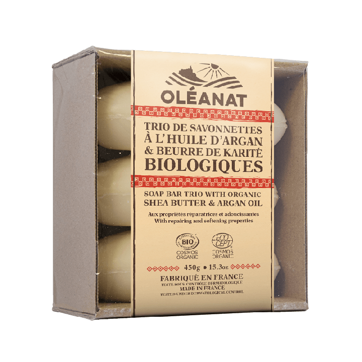 Trio de savonnette BIO - Au Karité & à l'Argan - 3x 150g - Oléanat