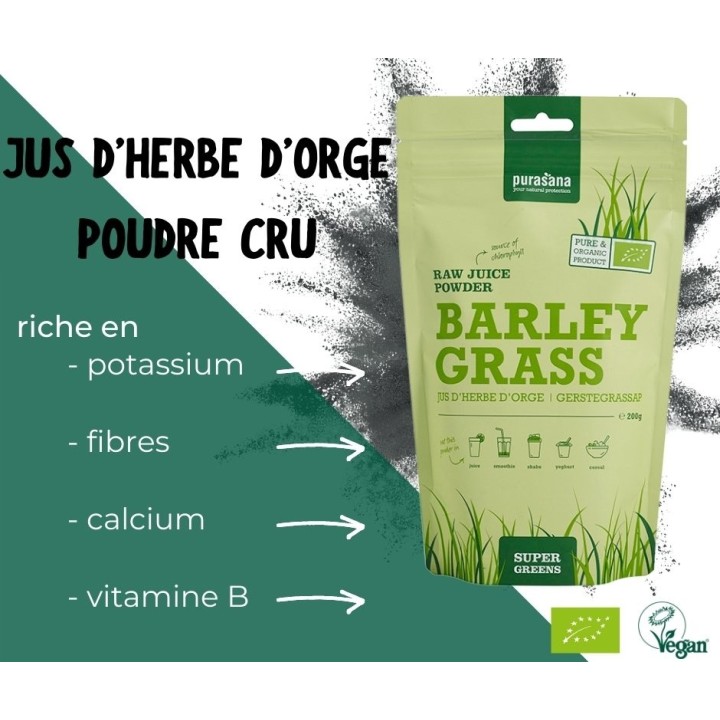 Poudre de jus d'herbe d'orge - Bio - 200g - Purasana
