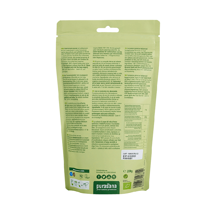 Poudre de jus d'herbe d'orge - Bio - 200g - Purasana