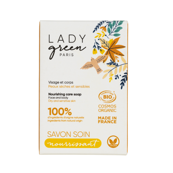 Savon Nourrissant, corps & visage - Bio, végan et 100% naturel - Pour peaux sèches et sensibles - 100g - Lady Green