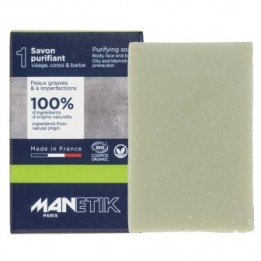Reinigungsseife, Körper & Gesicht - Bio, vegan und 100% natürlich - Für fettige und unreine Haut - 100g - ManEtik
