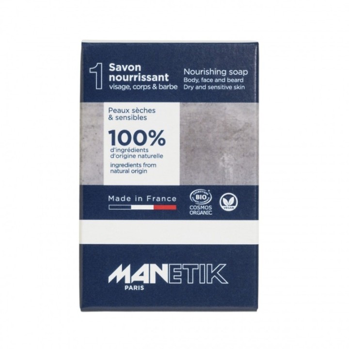 Sapone nutriente, viso, corpo e barba - Biologico, vegano e 100% naturale - Per pelli secche e sensibili - 100g - ManEtik