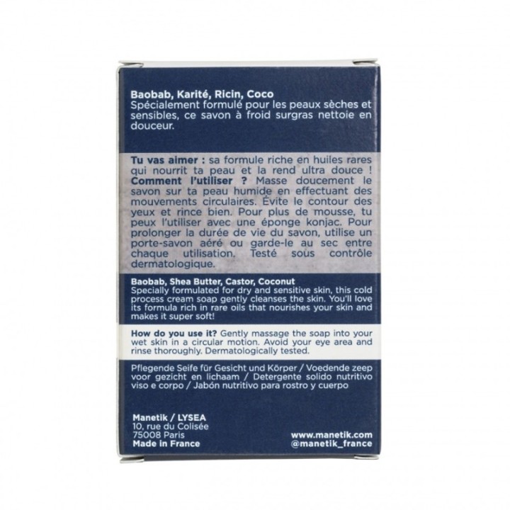 Savon Nourrissant, Visage, corps et barbe - Bio, végan et 100% naturel - Pour peaux sèches et sensibles - 100g - ManEtik