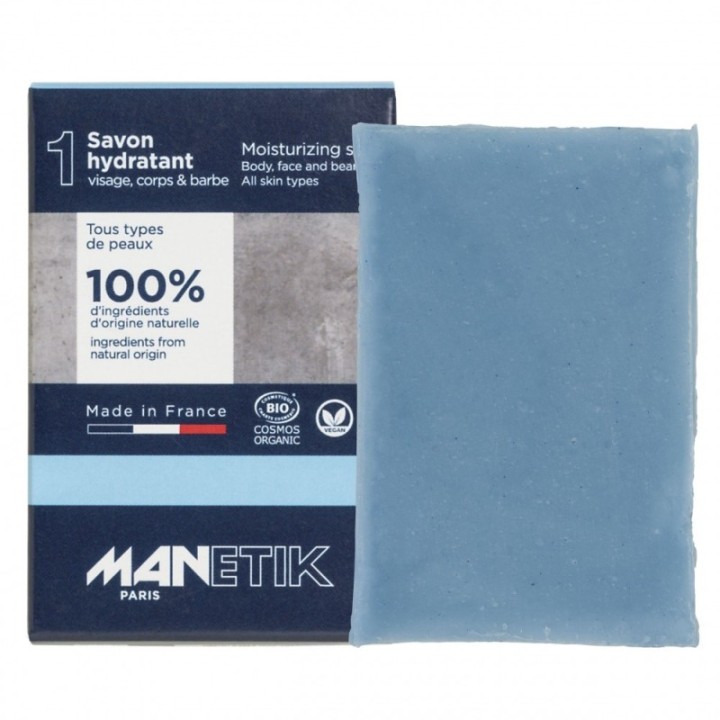 Savon Hydratant, Visage, corps et barbe - Bio, végan et 100% naturel - Pour toutes les peaux - 100g - ManEtik
