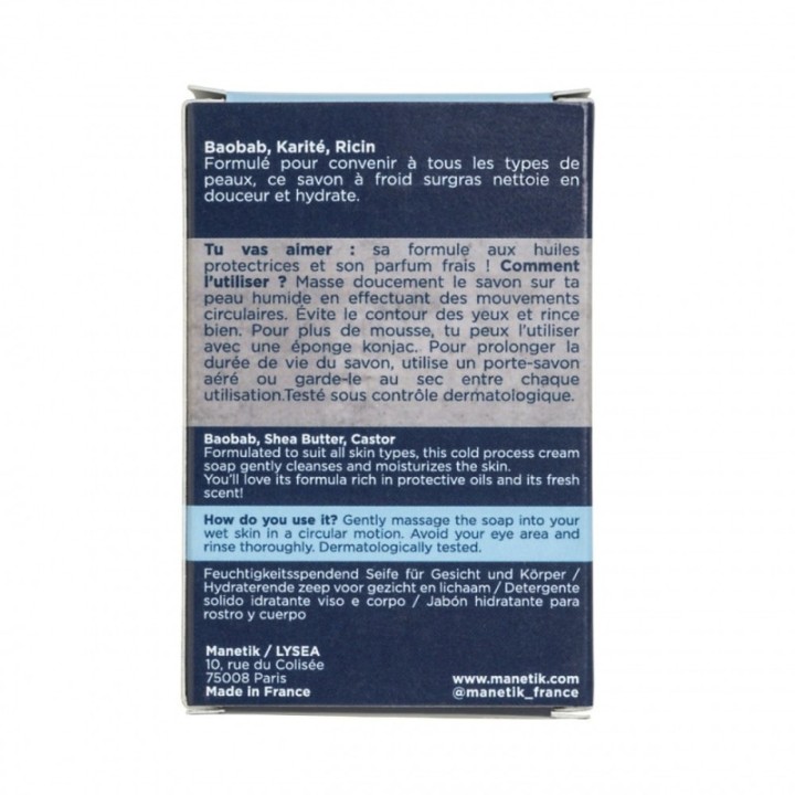 Sapone idratante, viso, corpo e barba - Biologico, vegano e 100% naturale - Per tutti i tipi di pelle - 100g - ManEtik