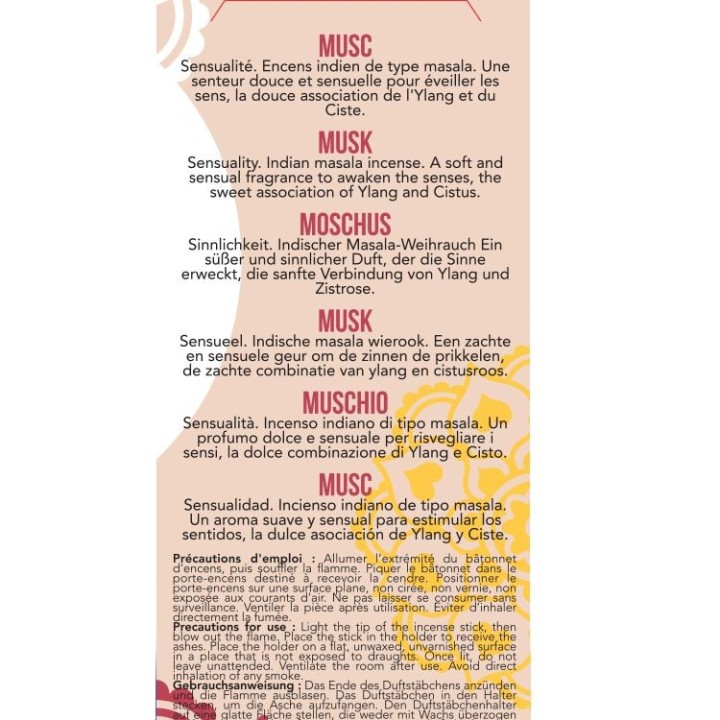 Indischer Weihrauch, 100% natürlich "Hohe Tradition" - Orientalischer Moschus - 20 pces - Les encens du monde