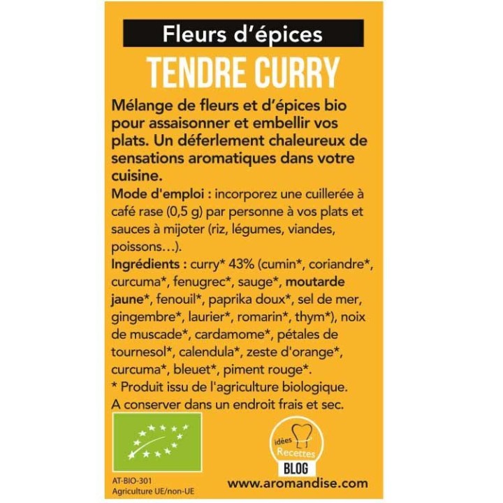Gewürzblüten BIO, Zartes Curry - 40g - Aromandise