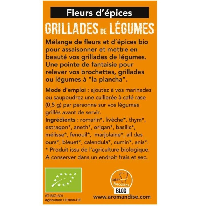 Fleurs d'épices BIO, Grillades de légumes - 20g - Aromandise