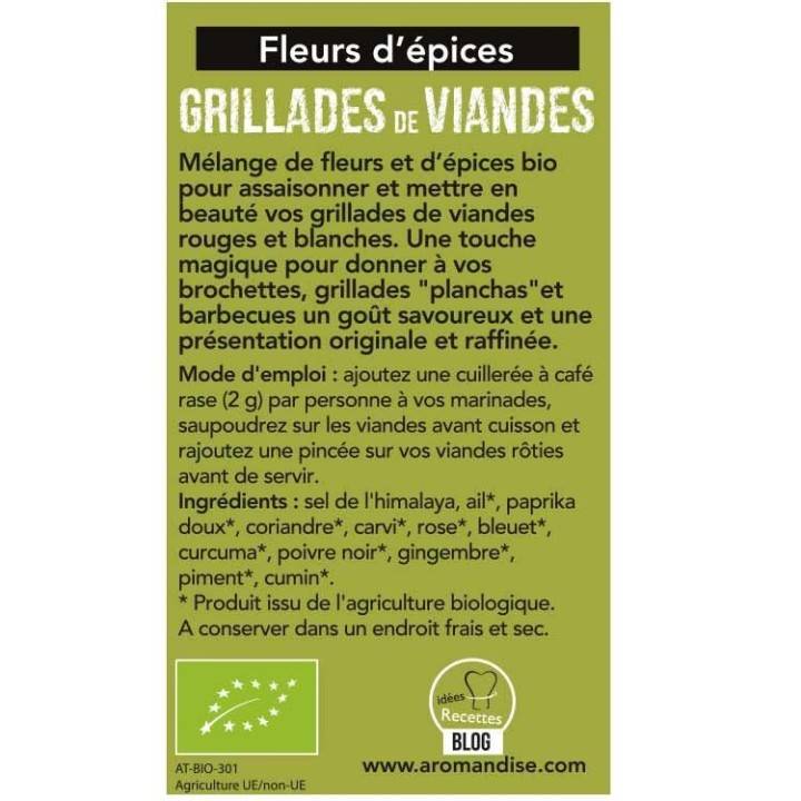 Fiori di spezie bio, carne alla griglia - 75g - Aromandise