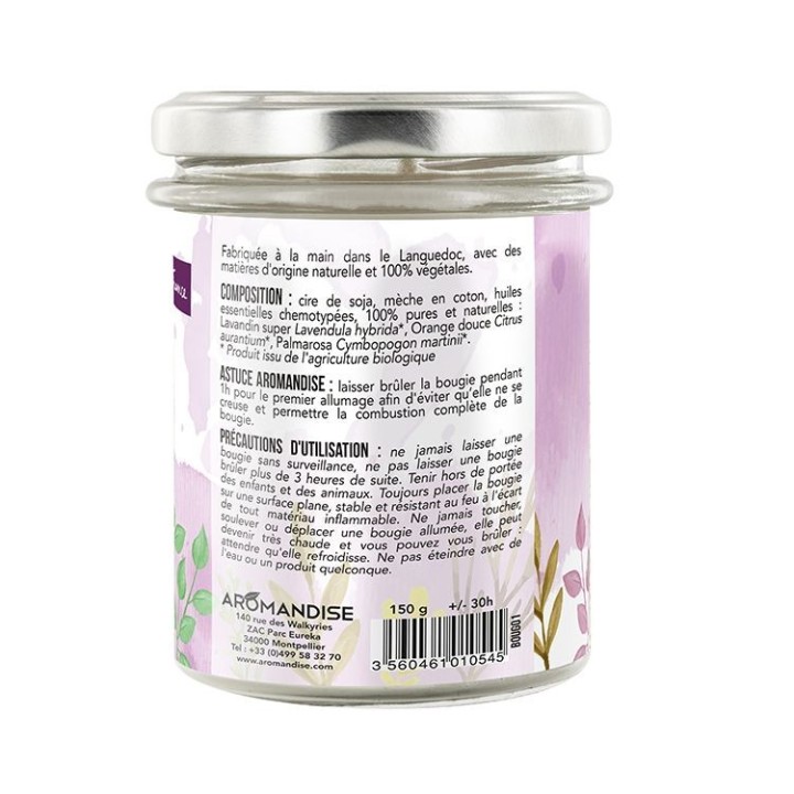 Raumkerze "Relax" 100% natürlich mit Sojawachs, 30h - 150g - Aromandise