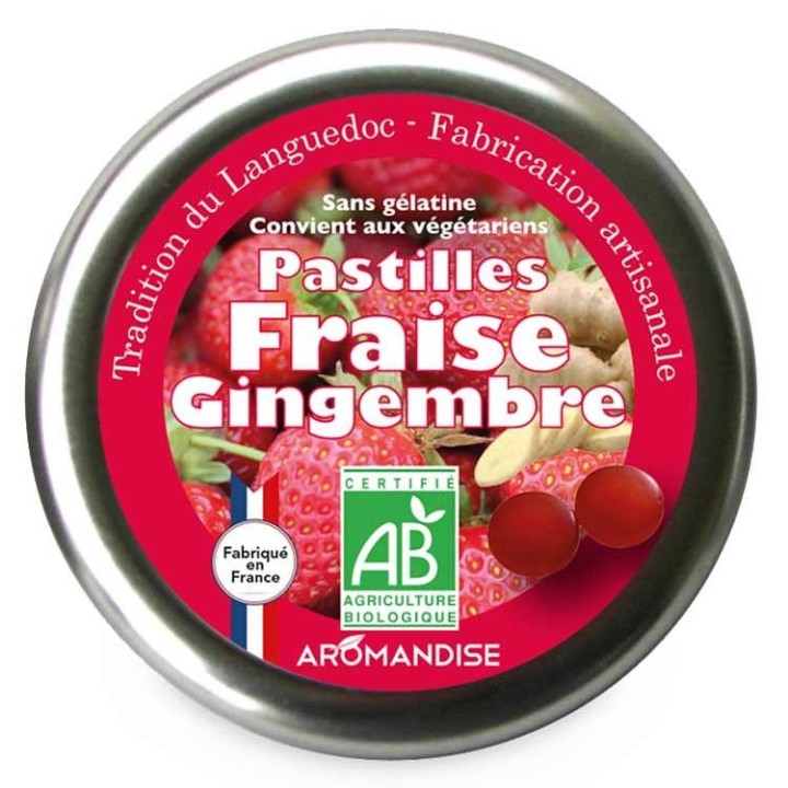Pastilles artisanales BIO du Languedoc, à la fraise et gingembre - 45g - Aromandise