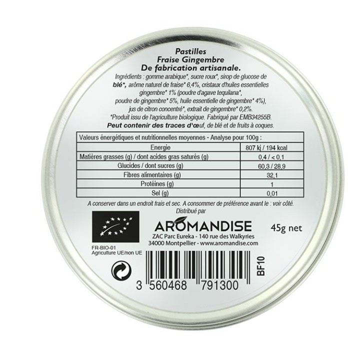 Pastiglie tradizionali della Linguadoca, con fragola e zenzero - 45g - Aromandise