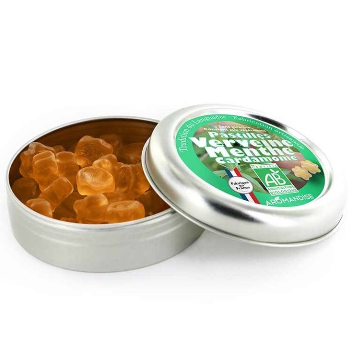 Pastilles artisanales BIO du Languedoc, à la verveine et menthe - 45g - Aromandise