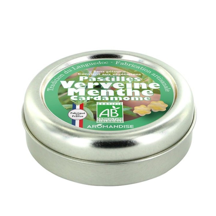 Pastilles artisanales BIO du Languedoc, à la verveine et menthe - 45g - Aromandise