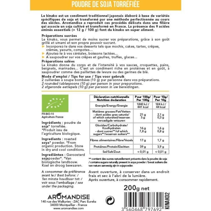 Kinako Organic - Polvere di soia giapponese tostata - 200g - Aromandise