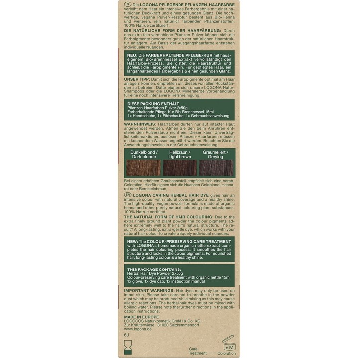 Pflanzen-Haarfarbe-Pulver 070 - Kastanienbraun - 2x50g - Logona