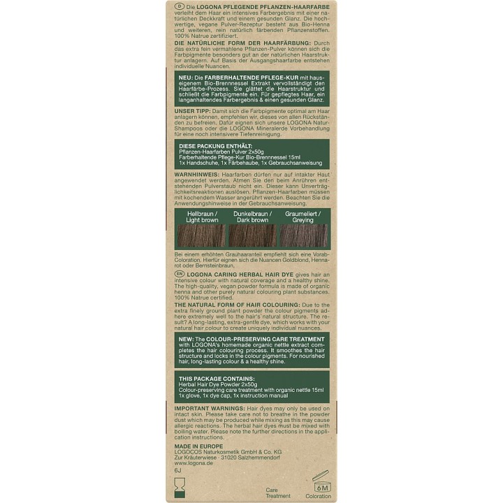 Colorante vegetale organico in polvere BIO 091 - Castano Cioccolata - 2x50g - Logona