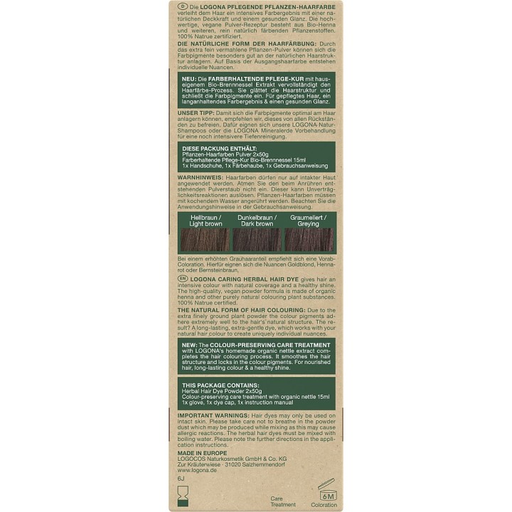 Pflanzen-Haarfarbe-Pulver 090 - Dunkel-braun - 2x50g - Logona