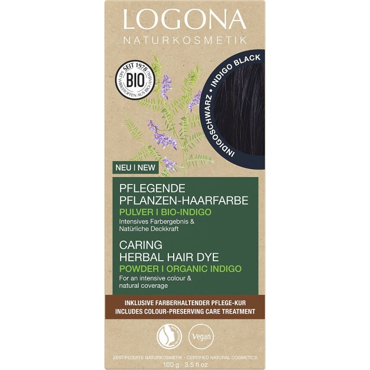 Poudre de coloration végétale BIO + Soin préparateur - Noir indigo  - 2x50g + 1x15ml - Logona