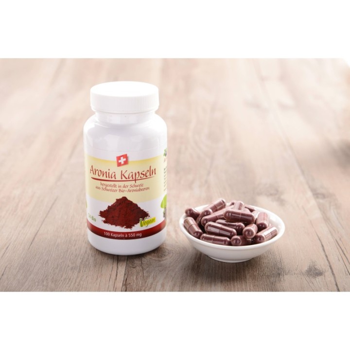 Aronia Swiss Kapseln, BIO-zertifiziert - 100 Kapseln (550 mg) - Aronia Swiss