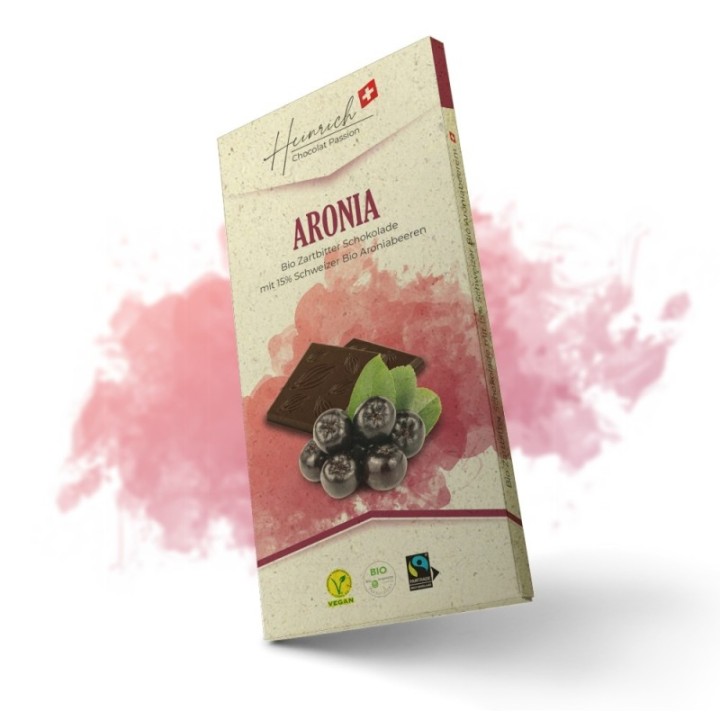 Cioccolato fondente biologico con 15% di bacche di aronia svizzera essiccate - 75g - Heidi Chocolaterie Suisse