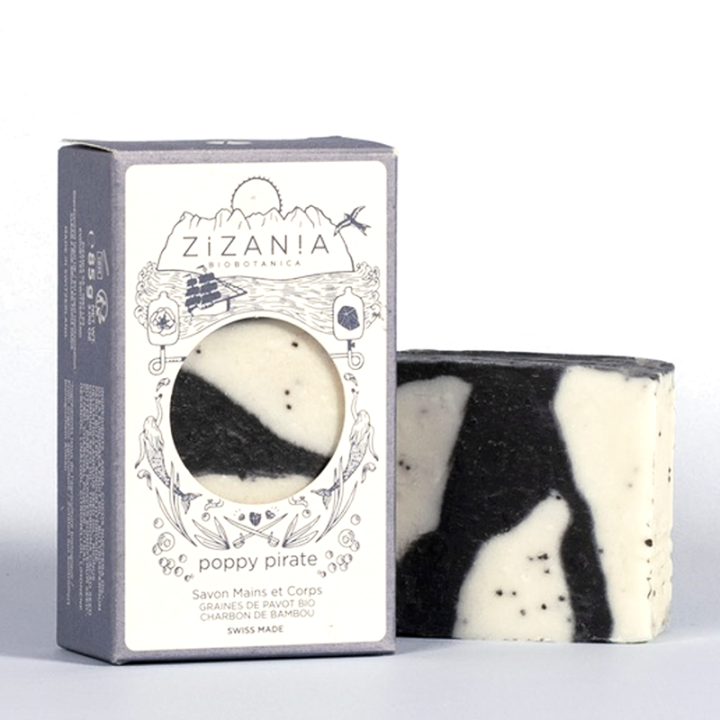 Natürliche Seife mit BIO-Mohn und Bambuskohle - 85g - Zizania