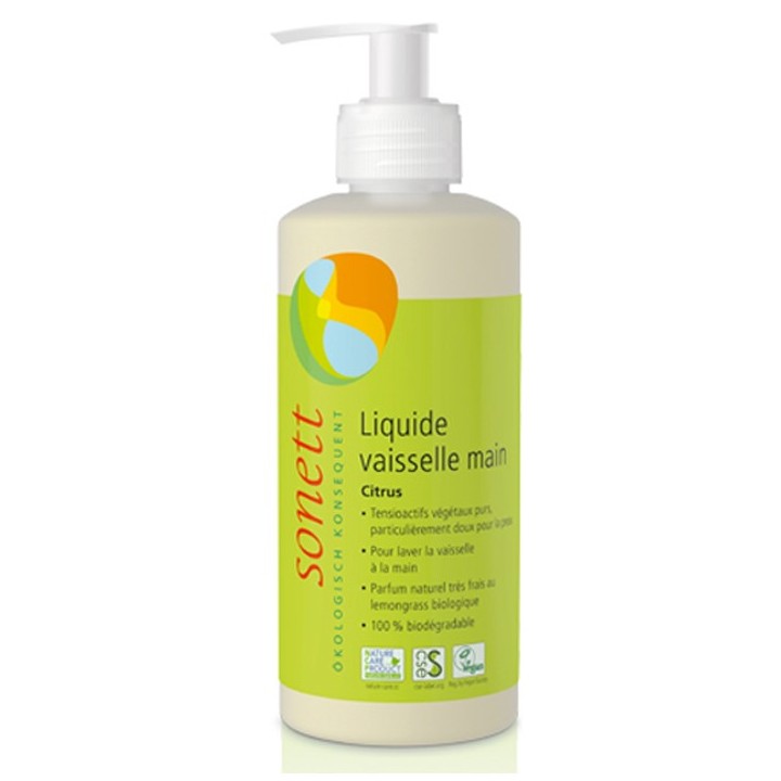 Liquide vaisselle main au Lemongrass, 100% biodégradable - Flacon pompe 300ml - Sonett