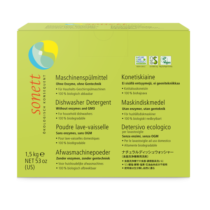Poudre lave-vaisselle - Sans Parfun & 100% biodégradable - 1,5kg - Sonett