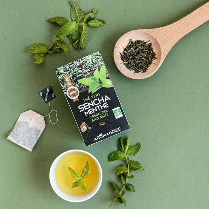 UJI Grüntee Sencha und Minze in Kräutertee - 18 Beutel - Aromandise